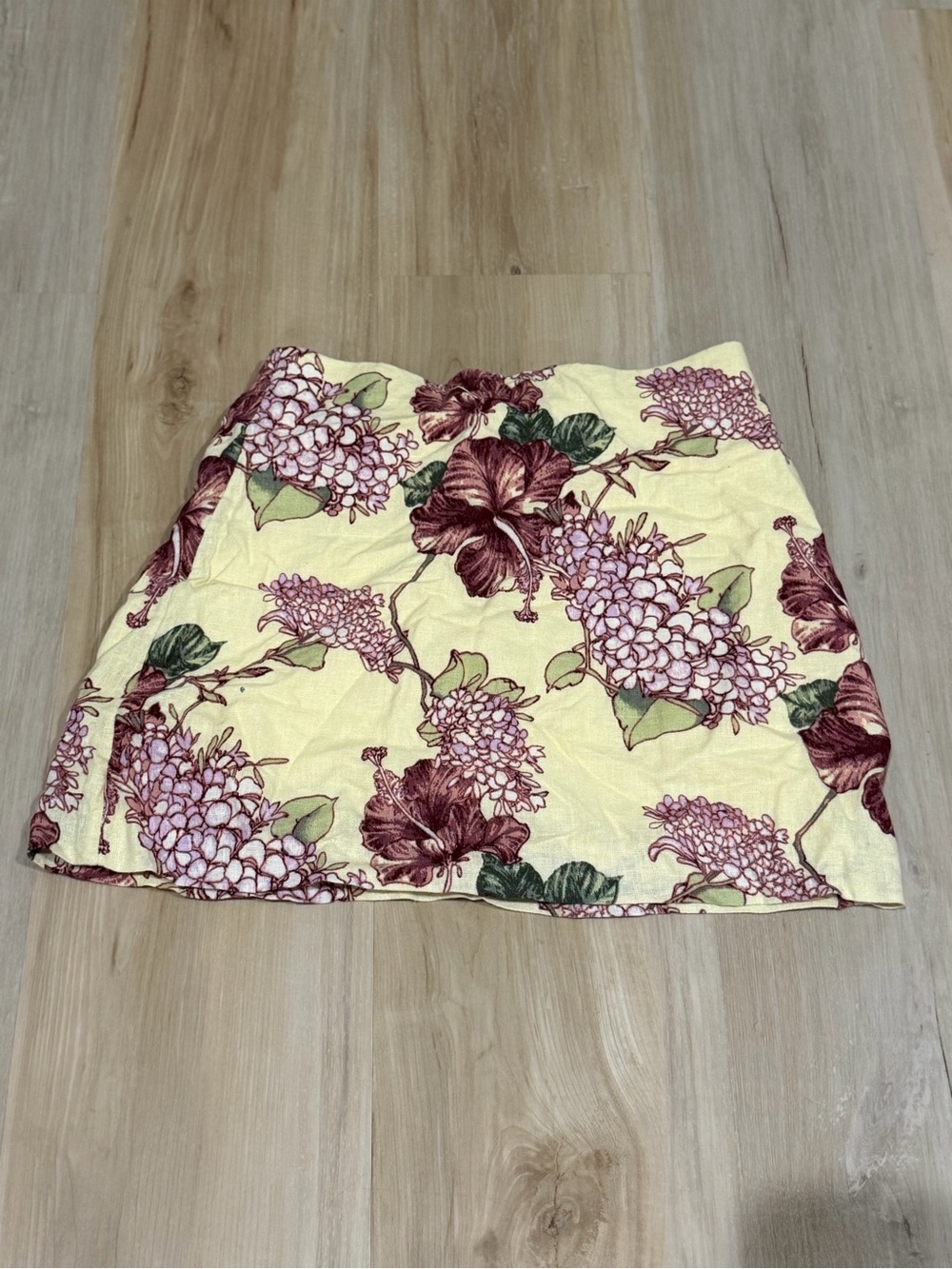Abercrombie & Fitch Yellow Mini Skirt with Pink and Burgundy Floral Print